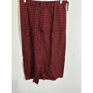 Vintage Donna Morgan Red Houndstooth Pleated Midi Skirt Size 8
